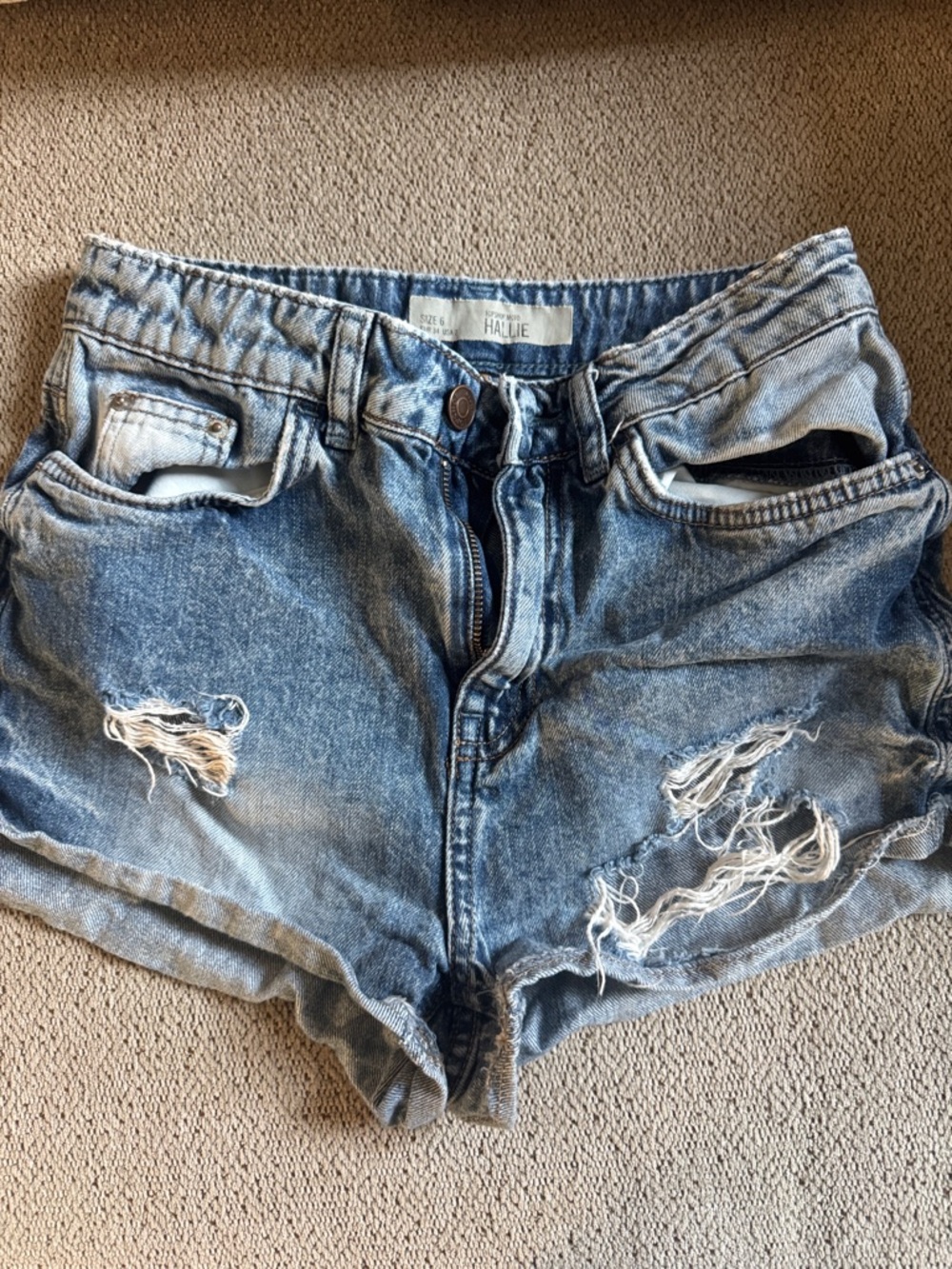 Topshop Light Blue Distressed Denim Shorts